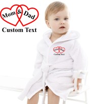 Baby and Toddler Mom & Dad with Custom Text Design Embroidered Hooded Bathrobe in Contrast Color 100% Cotton